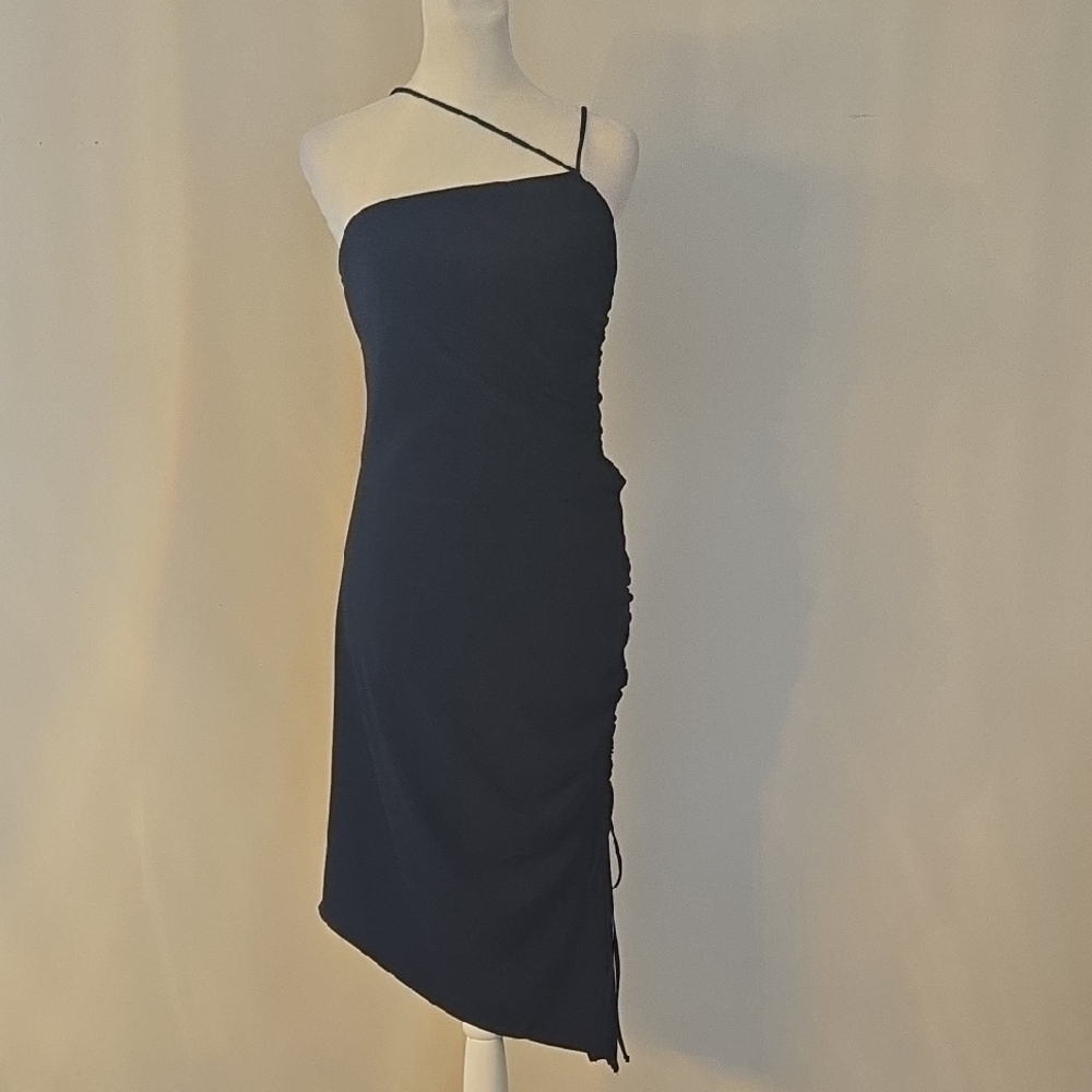 VTG Laundry Shelli Segal Y2K Runched Asymmetrical  Midi Dress Black Size 6